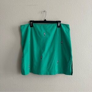Vintage Requirements Flamingo Embroidered Green Skort